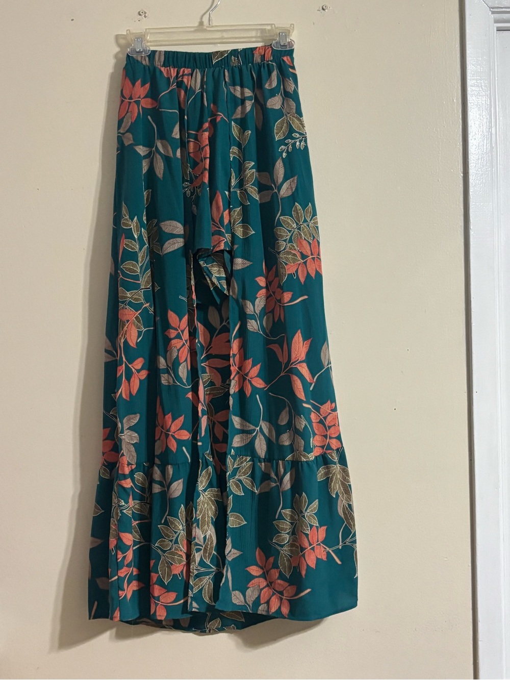 Peach Love California Teal Floral Maxi Skort with Coral Accents